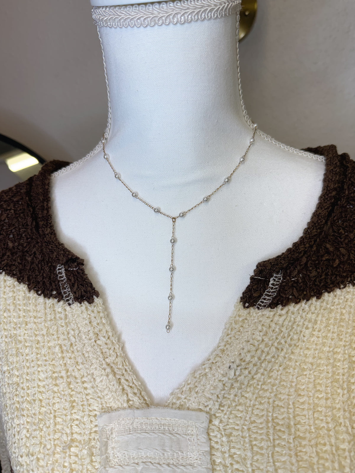 Pearl Y Necklace - tarnish free