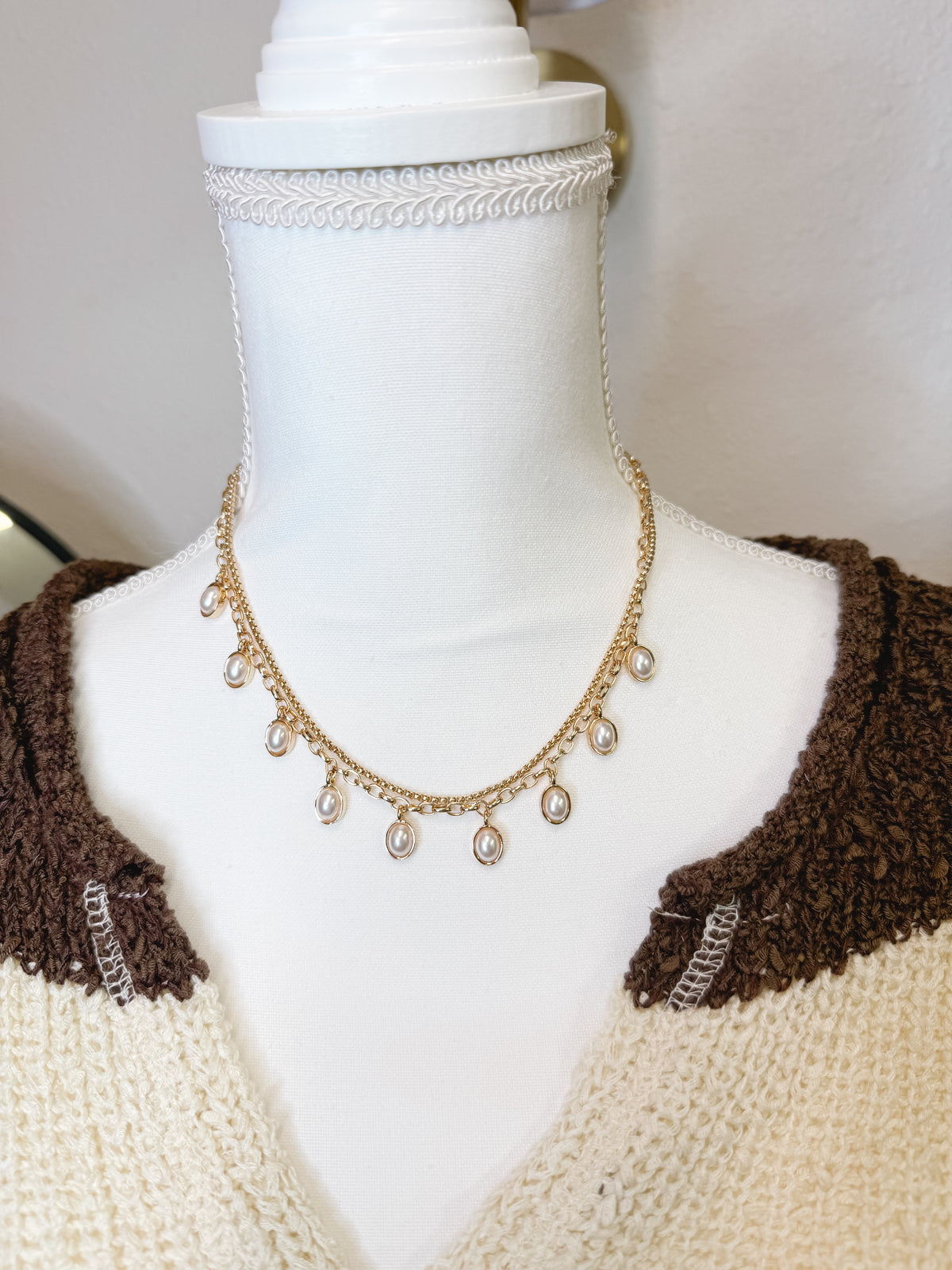 Layered Pearl Charm Necklace