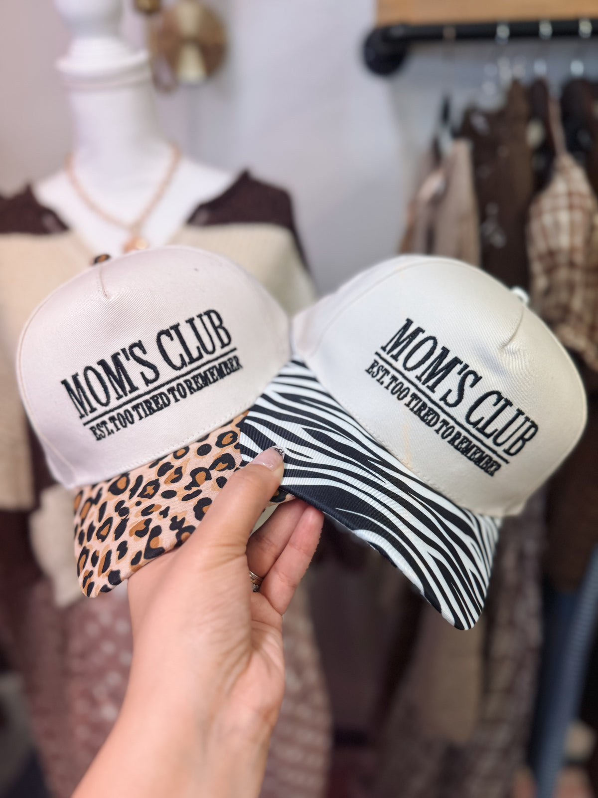Too tired MOMS CLUB trucker hat