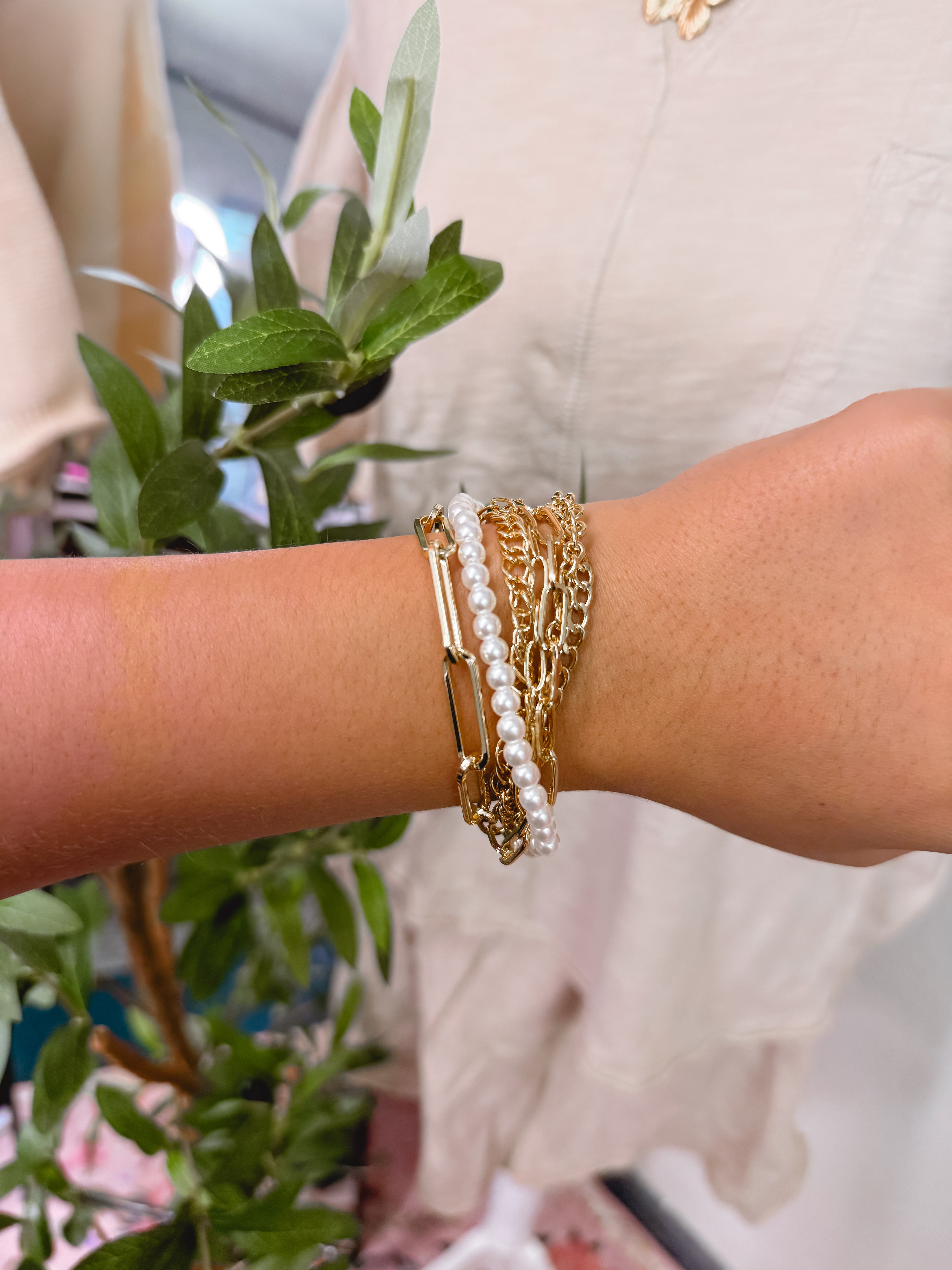 Multi Chain Pearl Bracelet