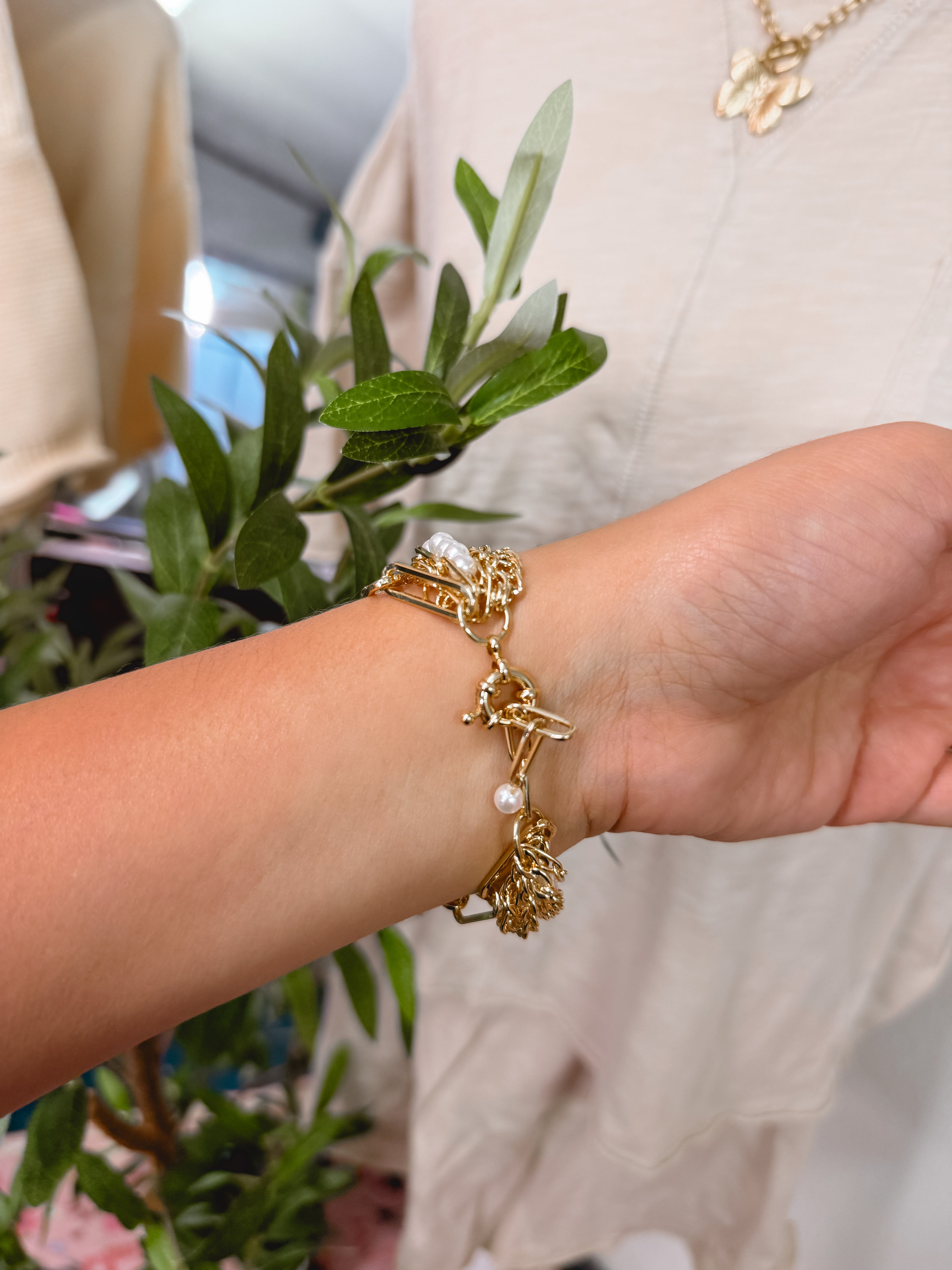 Multi Chain Pearl Bracelet