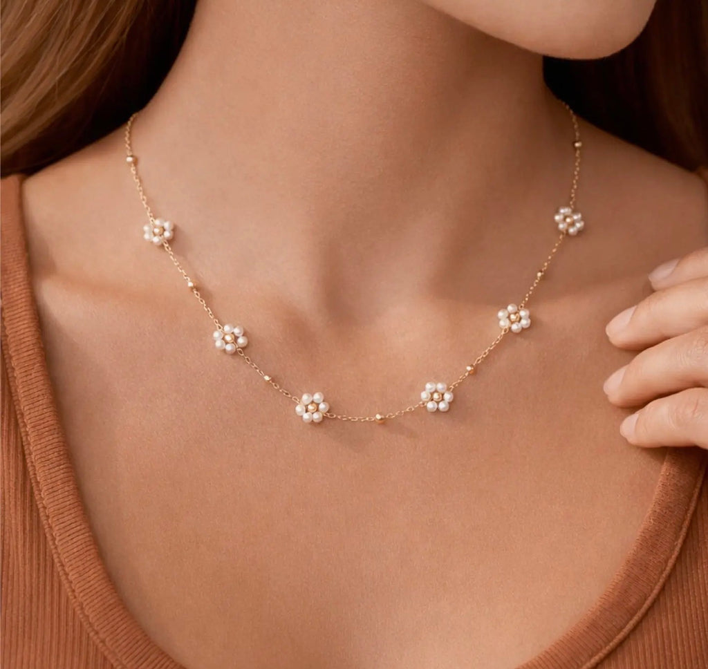 Daisy Pearl Necklace Tarnish Free