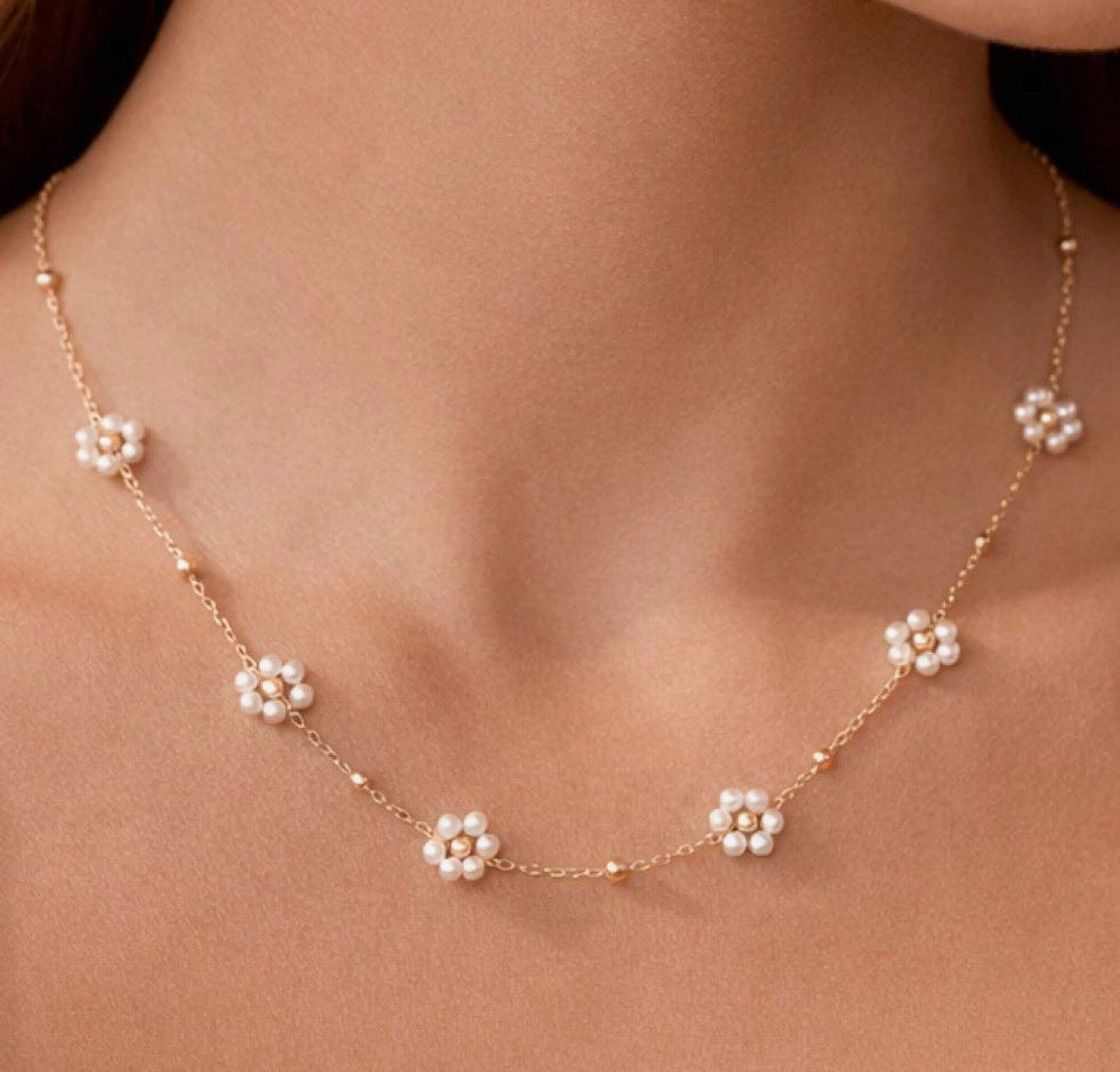 Daisy Pearl Necklace Tarnish Free