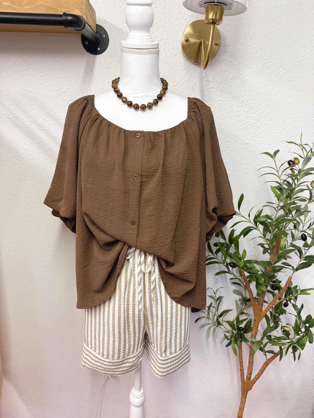PLUS Mocha Gauze Blouse